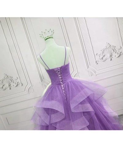 Glitter Tulle Prom Dresses 2024 Spaghetti Straps Ball Gown for Women Long Homecoming Dresses for Teens Plum $43.70 Dresses