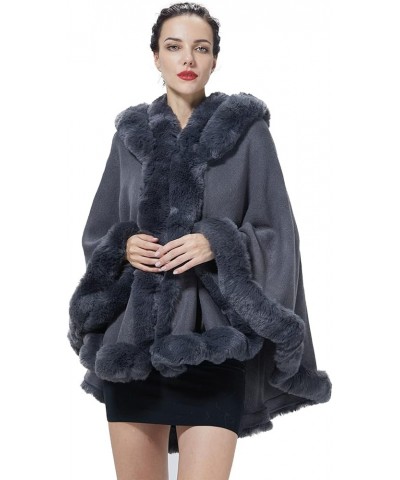 Poncho Hooded Shawl Wrap Women Cape Winter Faux Fur Trim Coat Sleeveless Cardigan Dressy Cloak for Party Grey $32.50 Coats