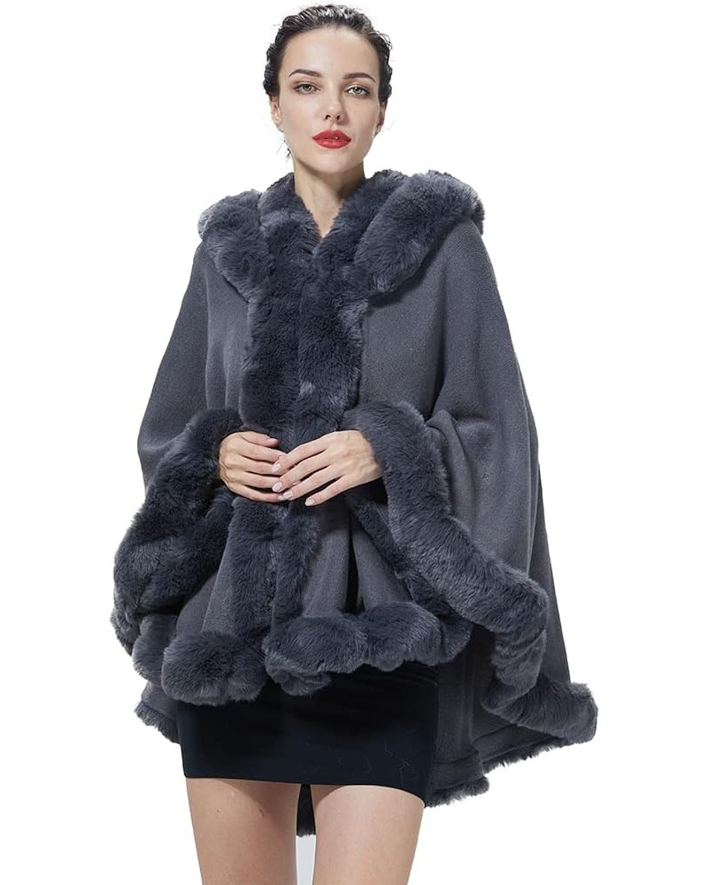 Poncho Hooded Shawl Wrap Women Cape Winter Faux Fur Trim Coat Sleeveless Cardigan Dressy Cloak for Party Grey $32.50 Coats