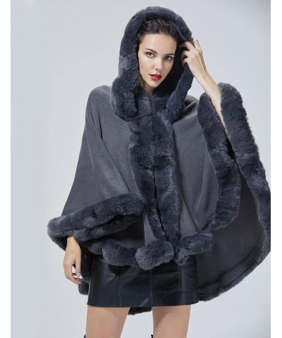 Poncho Hooded Shawl Wrap Women Cape Winter Faux Fur Trim Coat Sleeveless Cardigan Dressy Cloak for Party Grey $32.50 Coats