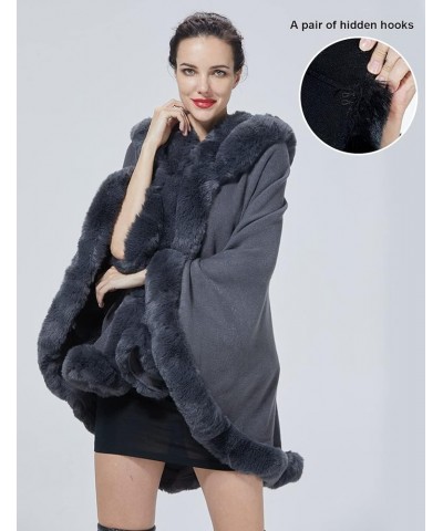 Poncho Hooded Shawl Wrap Women Cape Winter Faux Fur Trim Coat Sleeveless Cardigan Dressy Cloak for Party Grey $32.50 Coats