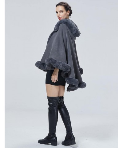 Poncho Hooded Shawl Wrap Women Cape Winter Faux Fur Trim Coat Sleeveless Cardigan Dressy Cloak for Party Grey $32.50 Coats