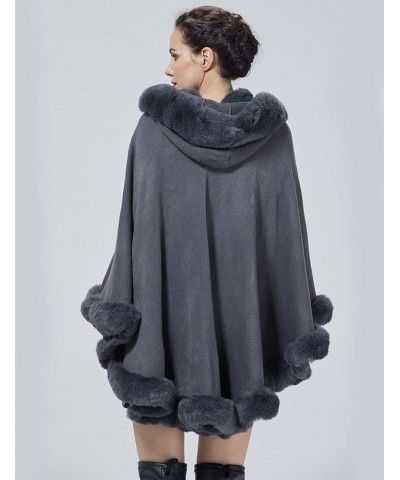 Poncho Hooded Shawl Wrap Women Cape Winter Faux Fur Trim Coat Sleeveless Cardigan Dressy Cloak for Party Grey $32.50 Coats