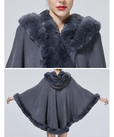 Poncho Hooded Shawl Wrap Women Cape Winter Faux Fur Trim Coat Sleeveless Cardigan Dressy Cloak for Party Grey $32.50 Coats