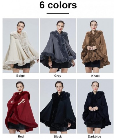 Poncho Hooded Shawl Wrap Women Cape Winter Faux Fur Trim Coat Sleeveless Cardigan Dressy Cloak for Party Grey $32.50 Coats