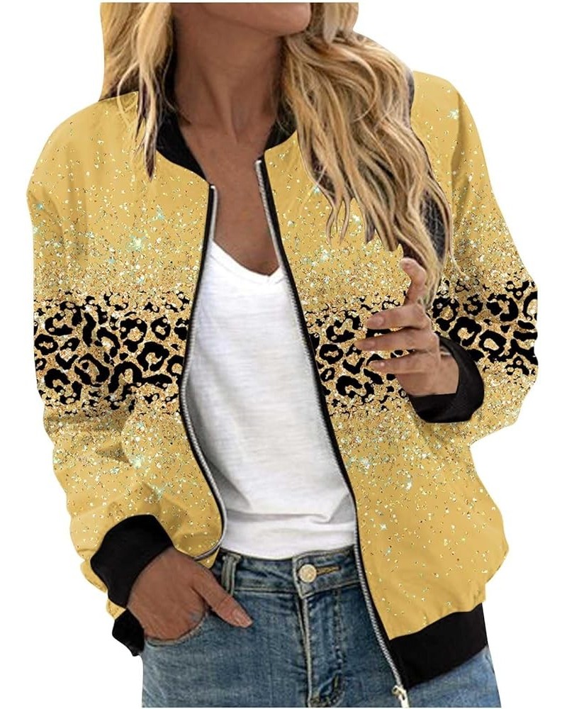 Bomber Jacket Women Zip Up Cropped Coats Lightweight Casual Military Outerwear Fashion Floral Baseball Jackets 2023 A03_yello...