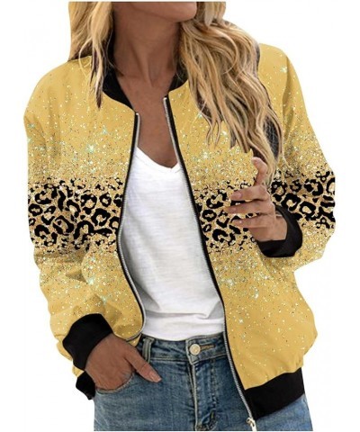 Bomber Jacket Women Zip Up Cropped Coats Lightweight Casual Military Outerwear Fashion Floral Baseball Jackets 2023 A03_yello...