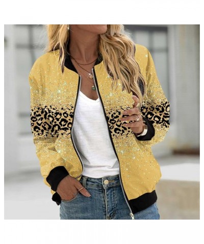 Bomber Jacket Women Zip Up Cropped Coats Lightweight Casual Military Outerwear Fashion Floral Baseball Jackets 2023 A03_yello...