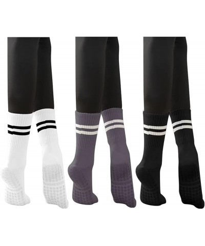 Pilates Socks with Grips for Women, Grippy Yoga Socks Cotton Mid-tube Non Slip Sticky Socks for Dance, Ballet White Black Gra...