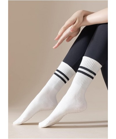 Pilates Socks with Grips for Women, Grippy Yoga Socks Cotton Mid-tube Non Slip Sticky Socks for Dance, Ballet White Black Gra...