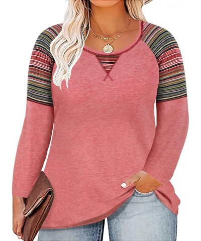 Plus Size Tops for Women Color Block Flower/Striped/Camo Crew Neck Long Sleeve Tee Shirt A58s-pink $12.40 Sweaters