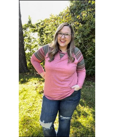 Plus Size Tops for Women Color Block Flower/Striped/Camo Crew Neck Long Sleeve Tee Shirt A58s-pink $12.40 Sweaters