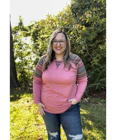 Plus Size Tops for Women Color Block Flower/Striped/Camo Crew Neck Long Sleeve Tee Shirt A58s-pink $12.40 Sweaters