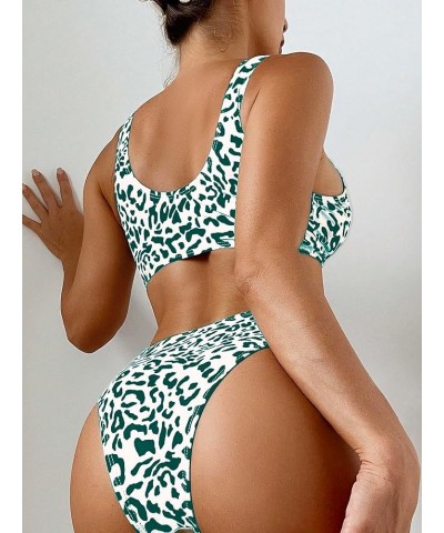 Women's 2 Piece Swimsuit Color Block Leopard Print Ring Linked Bikini Set Bathing Suits Teal Blue Leopard $15.68 Swimsuits