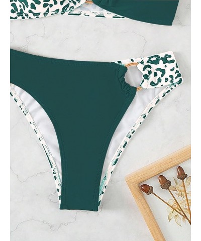 Women's 2 Piece Swimsuit Color Block Leopard Print Ring Linked Bikini Set Bathing Suits Teal Blue Leopard $15.68 Swimsuits