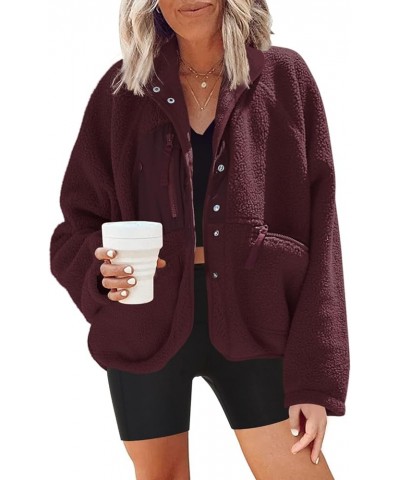 Womens Fuzzy Fleece Jacket Button Down Shacket Casual Sherpa Coats Warm Outwear With Pockets Chocolate $29.57 Jackets