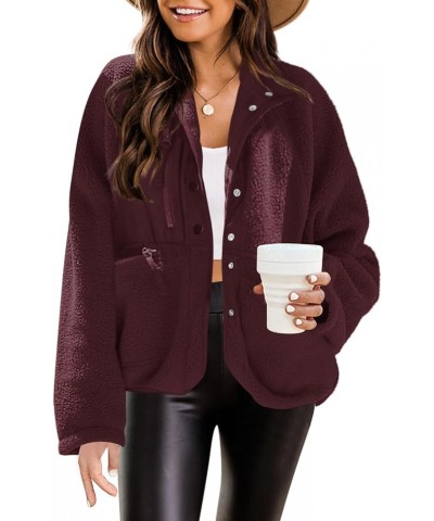 Womens Fuzzy Fleece Jacket Button Down Shacket Casual Sherpa Coats Warm Outwear With Pockets Chocolate $29.57 Jackets