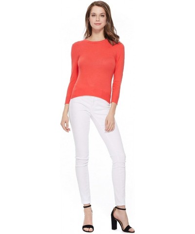 Women's Knit Pullover Sweater – 3/4 Sleeve Crewneck Soft Casual Lightweight Basic Solid Knitted Top A.mk3636 - Fiesta $8.82 S...