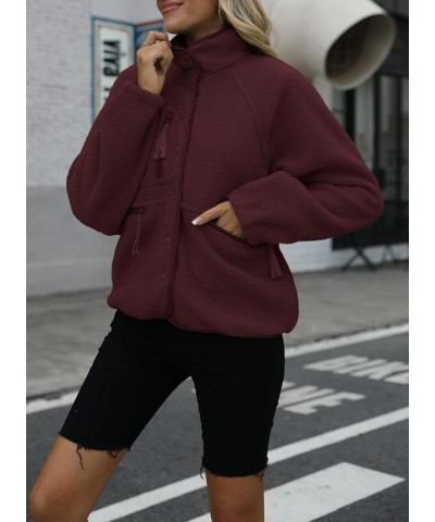 Womens Fuzzy Fleece Jacket Button Down Shacket Casual Sherpa Coats Warm Outwear With Pockets Chocolate $29.57 Jackets