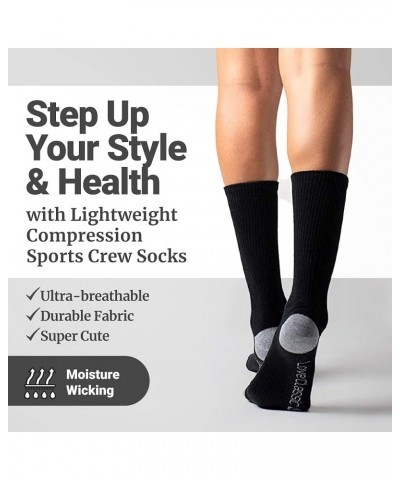 Light Weight Compression Athletic Crew Socks for Women Solid Black $18.23 Activewear