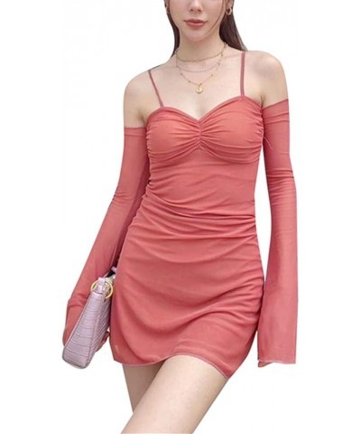 Women Cami Top Dress Sleeveless Spaghetti Straps Backless Square Neck Skinny Satin Mini Dress Basic Slip Short Dress M-pink $...