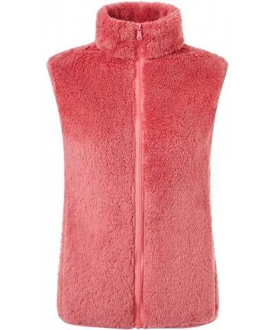 Women's Fuzzy Vest Flannel Outwear Full Zip Winter Vest Soft Sleeveless Fall Basic Thick Spring Fashion Rose $14.87 Vests