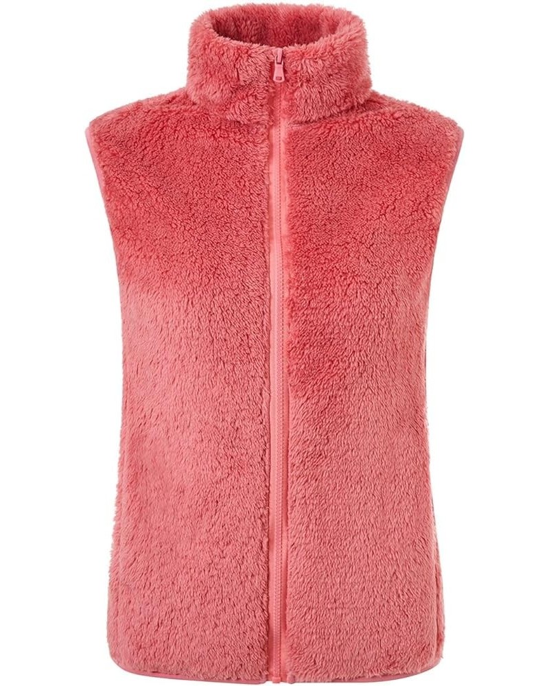 Women's Fuzzy Vest Flannel Outwear Full Zip Winter Vest Soft Sleeveless Fall Basic Thick Spring Fashion Rose $14.87 Vests