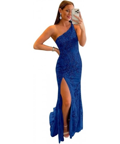 One Shoulder Mermaid Lace Prom Dresses for Women 2024 Formal Evening Party Dress with Slit Royal Blue $46.56 Dresses