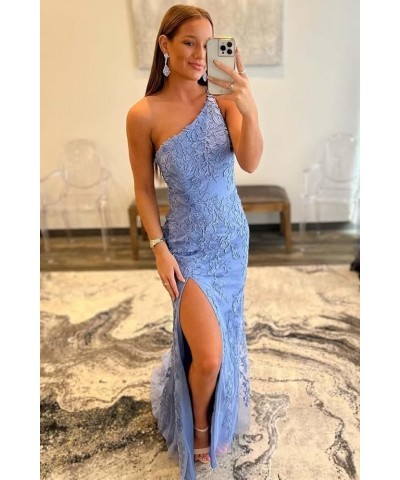 One Shoulder Mermaid Lace Prom Dresses for Women 2024 Formal Evening Party Dress with Slit Royal Blue $46.56 Dresses