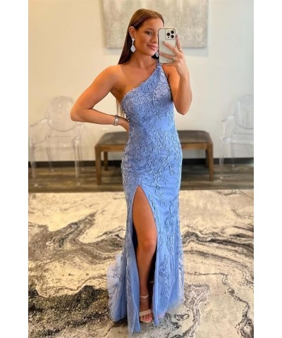 One Shoulder Mermaid Lace Prom Dresses for Women 2024 Formal Evening Party Dress with Slit Royal Blue $46.56 Dresses