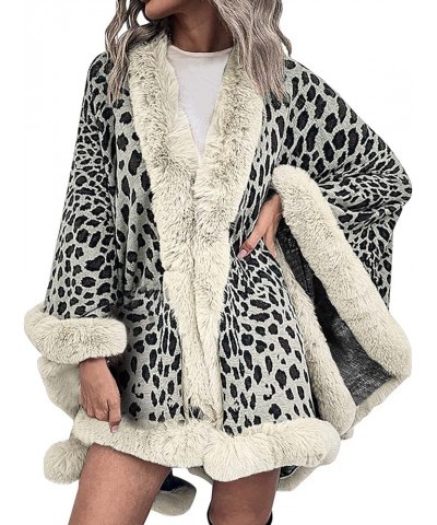 Faux Fur Shawl Wraps For Women Leopard Print Open Front Cardigan Sweaters Fall Winter Dressy Warm Cape Poncho Shawl Beige $25...