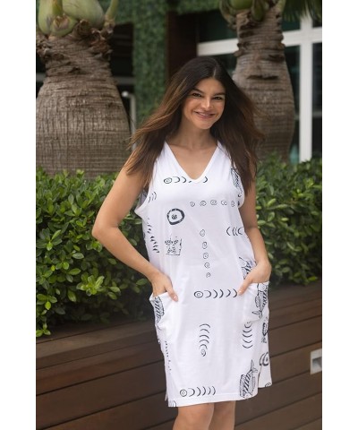 Beach Summer Shift Dress Short Cotton Tee Dress Cover up Turquoise Vneck Sleeveless $11.50 Dresses