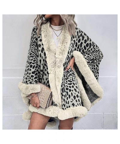 Faux Fur Shawl Wraps For Women Leopard Print Open Front Cardigan Sweaters Fall Winter Dressy Warm Cape Poncho Shawl Beige $25...