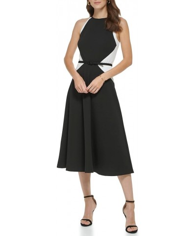 Women's Belted Midi Dress Blk/Ivory $32.99 Dresses