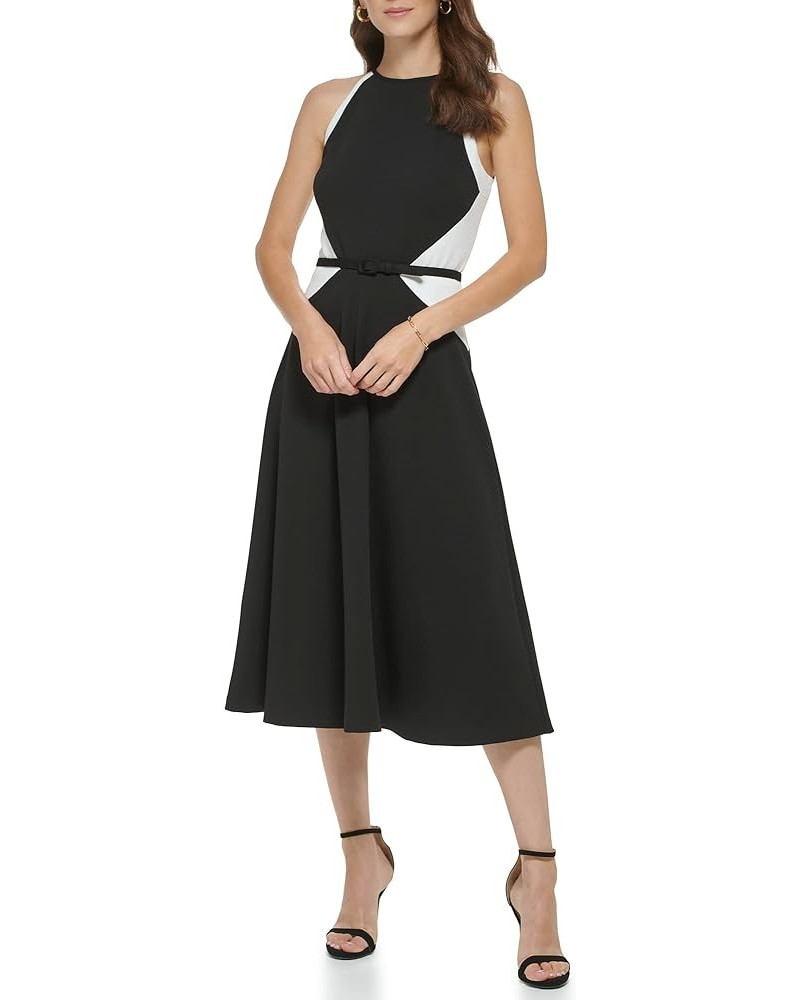 Women's Belted Midi Dress Blk/Ivory $32.99 Dresses