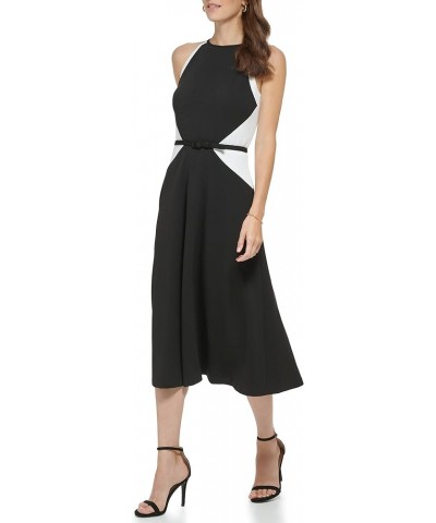 Women's Belted Midi Dress Blk/Ivory $32.99 Dresses