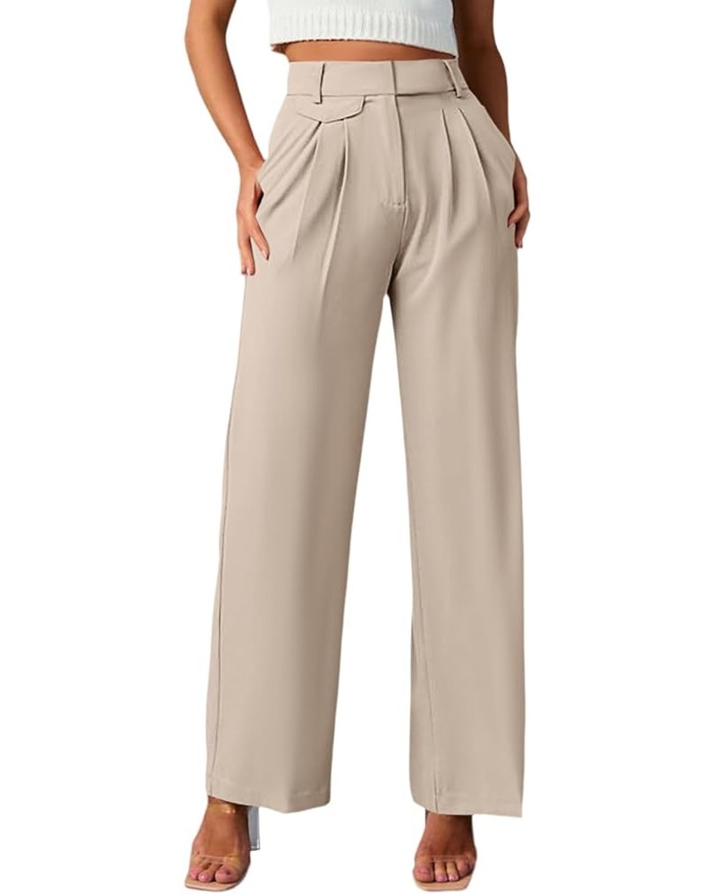 Womens Wide Leg Business Casual Pants High Elastic Waisted Long Straight Work Dress Pants with Pockets Y-beige $19.59 Pants