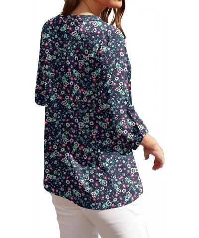 Womens Dressy Blouse Casual 3/4 Cuffed Sleeve Chiffon Work Office Blouses Tops 08 Floral Navy Blue $14.25 Blouses