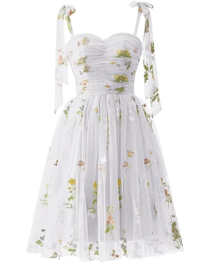 Women's Puffy Sleeve Prom Dresses Flower Embroidery Tulle Formal Evening Party Gowns White-short $33.59 Dresses