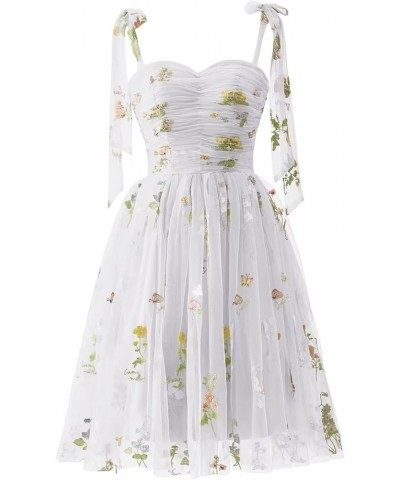 Women's Puffy Sleeve Prom Dresses Flower Embroidery Tulle Formal Evening Party Gowns White-short $33.59 Dresses