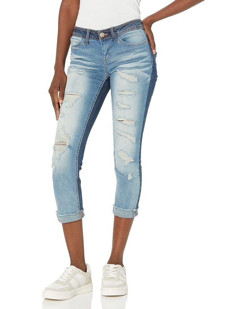 Women's Size Plus Denim Cuffed Jeans with Heavy Destruction Blue $14.22 Jeans