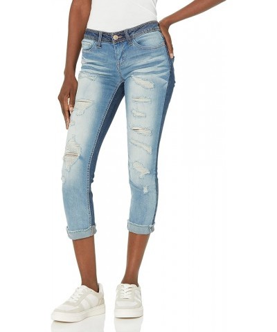 Women's Size Plus Denim Cuffed Jeans with Heavy Destruction Blue $14.22 Jeans