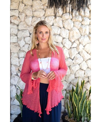 Womens Plus Size Sheer Shrug Bolero Long Sleeves Cropped Cardigan Bell Sleeves 2X 3X 4X Lightweight Coral Pink $17.08 Sweaters