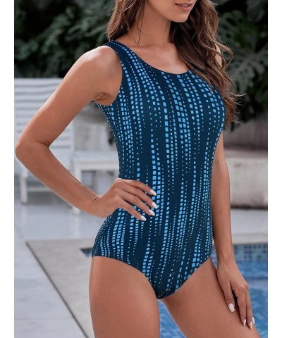 Athletic One Piece Swimsuits for Women Tummy Control Bathing Suits or Teen Girls Swimwear 2 Blue Block $17.67 Swimsuits