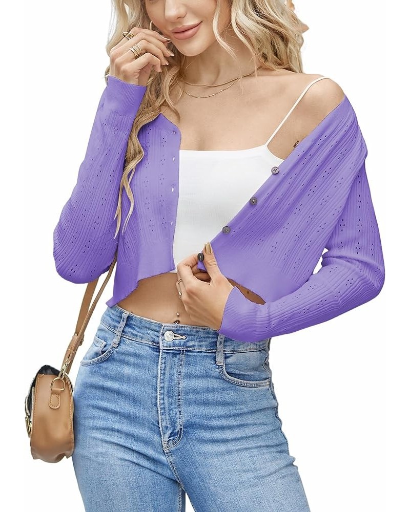 Women's Cropped Bolero Long Sleeve Knit Cardigan V Neck Button Down Shurg for Dress Purple $16.23 Sweaters