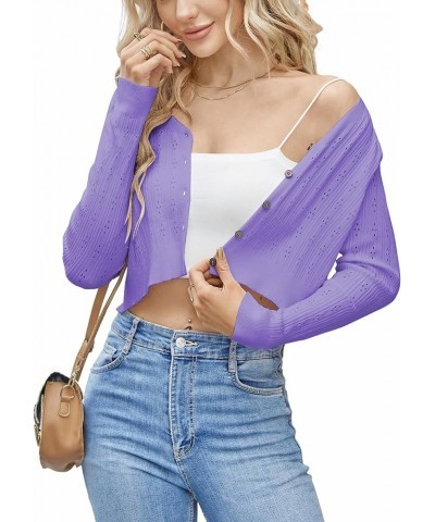 Women's Cropped Bolero Long Sleeve Knit Cardigan V Neck Button Down Shurg for Dress Purple $16.23 Sweaters