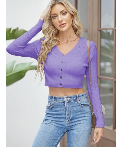 Women's Cropped Bolero Long Sleeve Knit Cardigan V Neck Button Down Shurg for Dress Purple $16.23 Sweaters