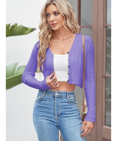 Women's Cropped Bolero Long Sleeve Knit Cardigan V Neck Button Down Shurg for Dress Purple $16.23 Sweaters