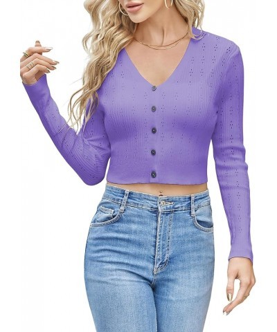 Women's Cropped Bolero Long Sleeve Knit Cardigan V Neck Button Down Shurg for Dress Purple $16.23 Sweaters