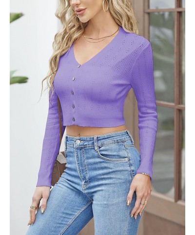 Women's Cropped Bolero Long Sleeve Knit Cardigan V Neck Button Down Shurg for Dress Purple $16.23 Sweaters